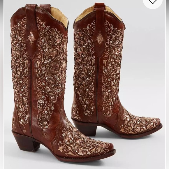 Corral Shoes - Corral brown leather, embroidered, sequin, rhinestone cowboy boots 9
